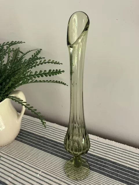 Fenton Swung Vase Green Glass Mid Century Modern  13” Tall