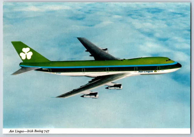 Airplane Postcard Aer Lingus Airlines Irish Boeing 747 In Flight BQ13