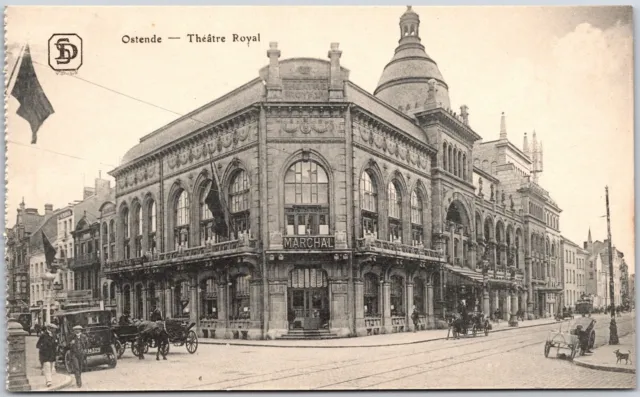 Ostende - Theatre Royal Marchal Belgium Horse Carriage Postcard