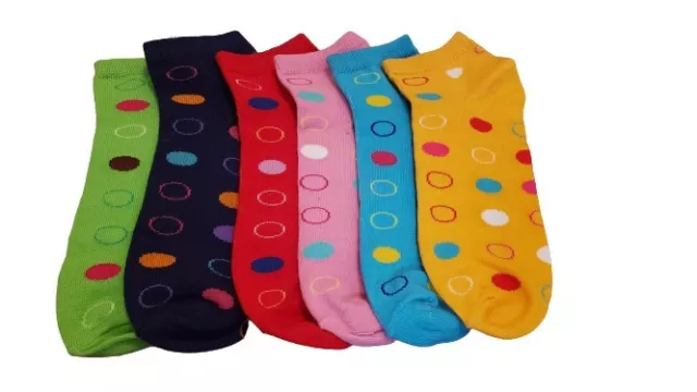 New Mixed Lot 6 Pair's Women Novelty Circle Pattern Low Cut Ped Socks SZ 9-11 