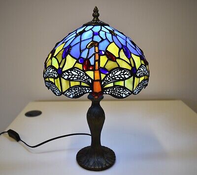 Lampada da tavolo Tiffany stile libellula fatta a mano 10 pollici vetro colorato multicolore