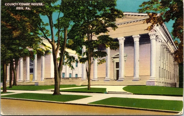 County Court House Erie PA Pennsylvania Linen Postcard VTG UNP Vintage Unused