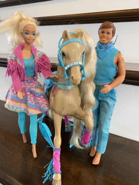 Sun Runner Horse 1989 Mattel #9961,  Barbie Dressed In Western Fun Clothes & Ken