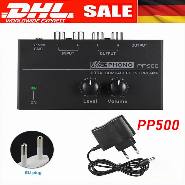 Kliplinc PP500 Phono Vorverstärker - Ultrakompakter Vorverstärker Mit Lautstärkeregler EU-Stecker