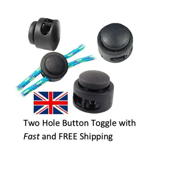 Spring Loaded Plastic Twin Hole Button Toggle Stopper Cord Locks End 1,5,10 UK