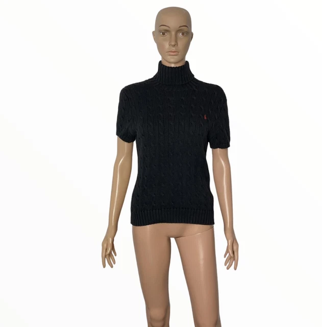 VINTAGE RALPH LAUREN -Blue Label- Blk Cable Knit Turtleneck 100% Cotton Sweater