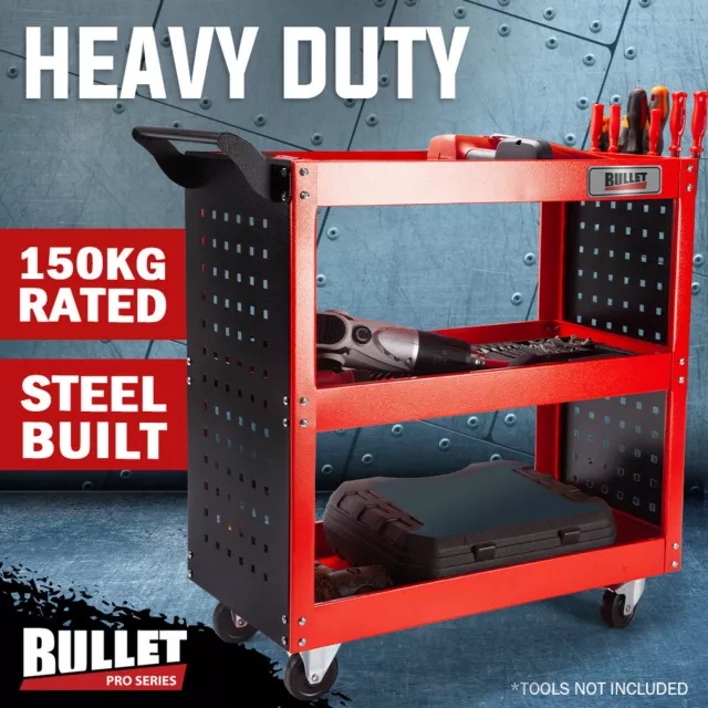 BULLET 3-Tier Steel Tool Trolley Cart Workshop on Wheels Trolly Work Mechanic