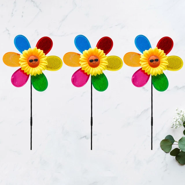 3pcs Outdoor Windrad Sunflower Rasen Windräder Kinder Windräder Spielzeug 5