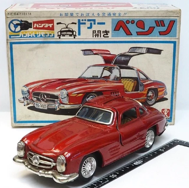 BANDAI ORIGINAL TIN Toy Car Mercedes Benz 300SL Red with Box Japan
