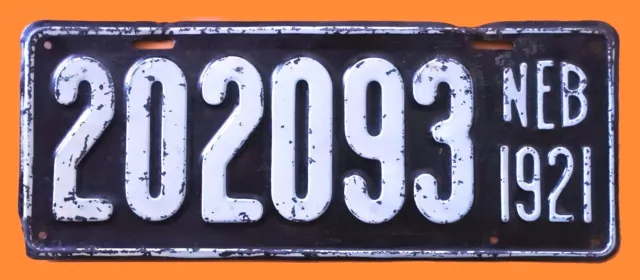 1921 Nebraska Passenger  Auto License Plate " 202093 " Ne 21 All Original Cond
