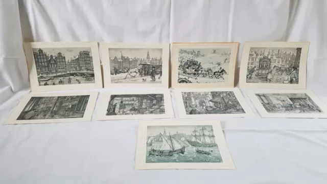 SALE ❀ڿڰۣ❀ ANTON PIECK 9 Signed STREETS OF AMSTERDAM Nostalgic PRINTS ❀1960-1970