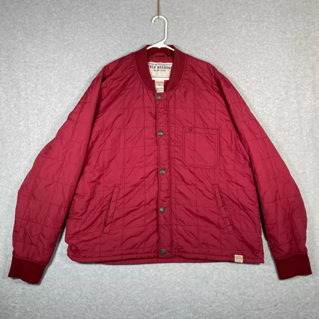 True Religion Puffer Jacket Adult 3XL XXXL Red Full Zip Bomber Coat Mens