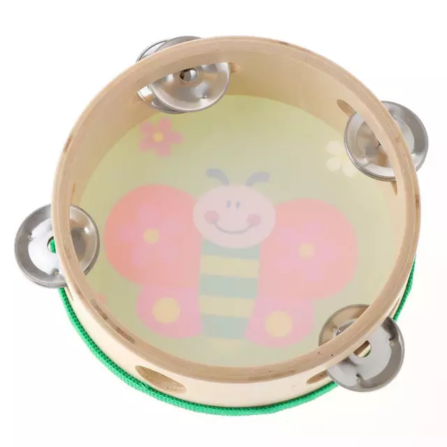 Mini Musical Instrument for Children Baby, Wooden Cartoon Tambourine Drum 2