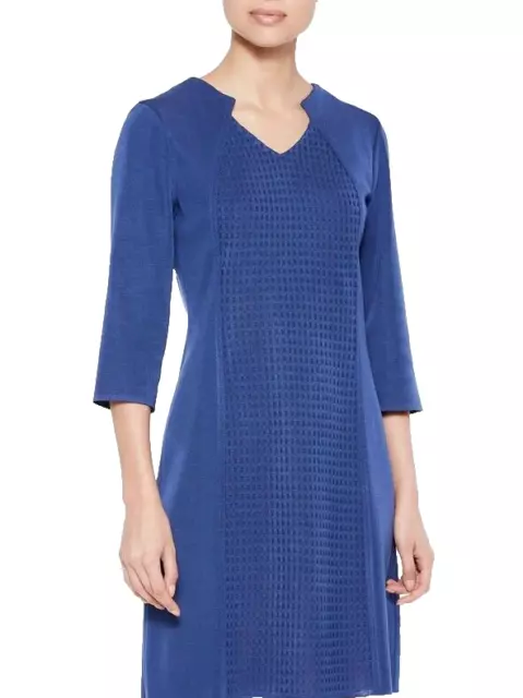 Ming Wang Dress Womens XS Blue Textured Panel Knit Sheath 3/4 Sleeve new