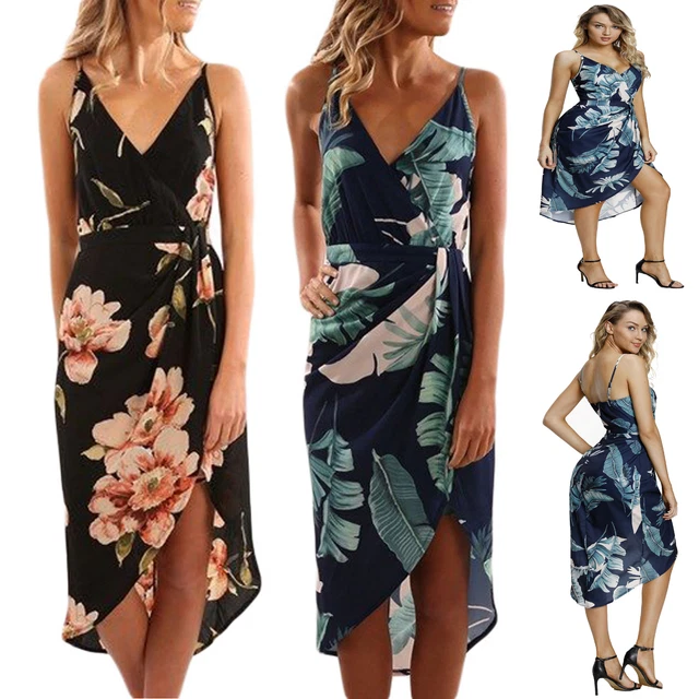 sexy mini abito vestito con stampa floreale scollo a V profondo spacco davanti v