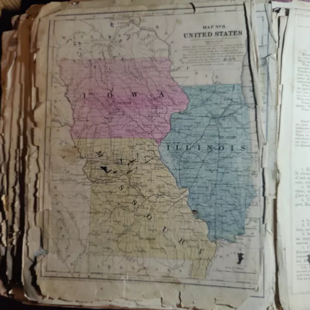 1854 Original Map Iowa Illinois Missouri Smith's Quarto Geography, For Framing