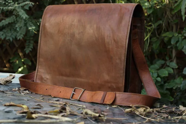 Leather Bag Men's Genuine Vintage Brown Messenger Bag Shoulder Laptop Briefcase