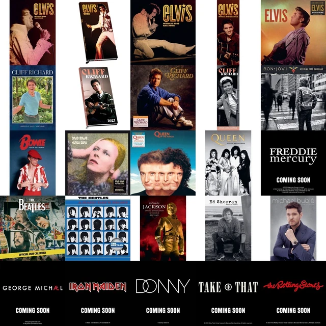 2025 CALENDAR & Diary Music Artist Cliff Richard Elvis Presley Queen The Beatles £10.99