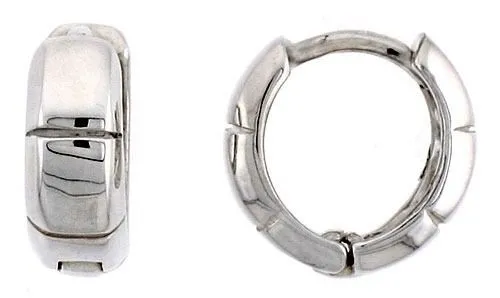 925 Sterling Silver Fancy Square Domed Polish Huggie Hoop Earrings 7/16" (11 mm)