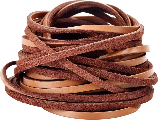 TeeLiy 3 mm Plano Cuero Genuino, Tira Cordón Trenzado Cuerda Plana, Bronceado