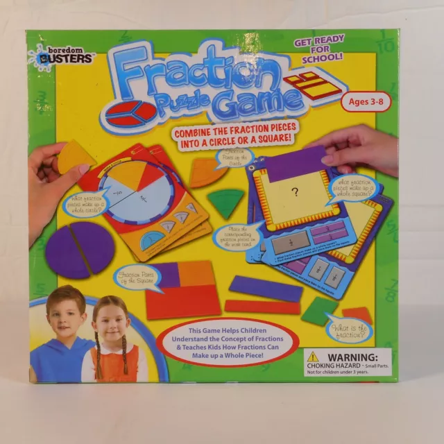 Boredom Busters Kids Math Game Fraction Puzzle, Fun & Educational Ages 3-8 NEW