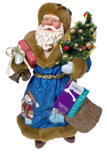 Lights Music Clothtique Possible Dreams Santa Evergreen Traveler 14” Figurine