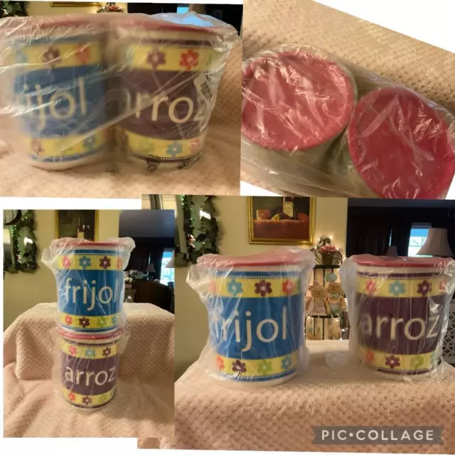 New Spanish Tupperware Frijol & Arroz Canisters 8 Cups “Rice And Beans”