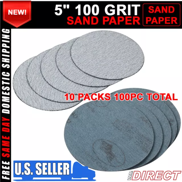 100PC 5Inch 127mm 100 Grit Auto Sanding Disc Body Collision Repair Sand Paper