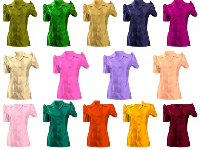 Mezza Manica Camicia Raso Puff Blouse Top per Bambine Abbigliamento Casual S80-2