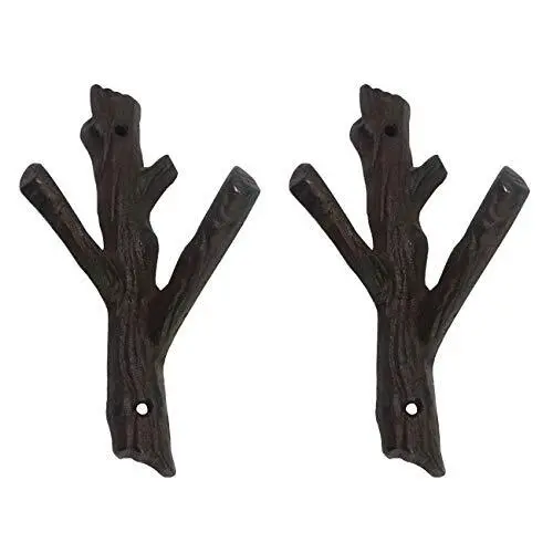 2 Pcs Decorative Branch Cast Iron Wall Hooks/hanger/heavy Duty Home Storage Rack