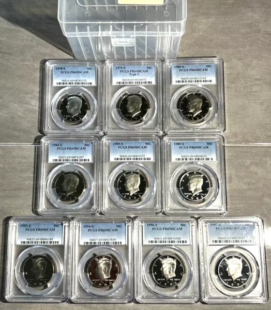 PCGS Coin Lot 🌟10 COINS🌟1970-80-90's S Kennedy Half Dollars - PR69DCAM