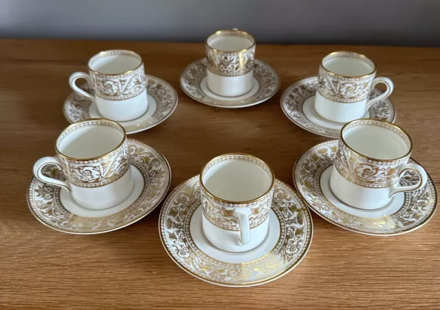 Fine Set Of Six Wedgwood Gold Florentine W4219 Espresso Cups & Saucers c1961-86