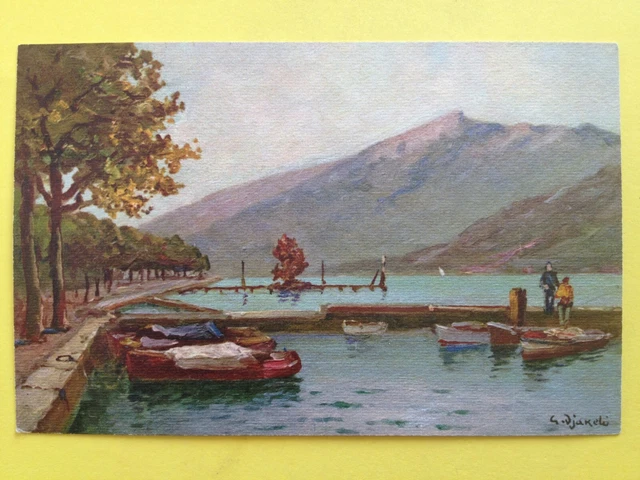 cpa Illustration Signée Georges DJAKELI 73 - AIX les BAINS Gd PORT DENT du CHAT
