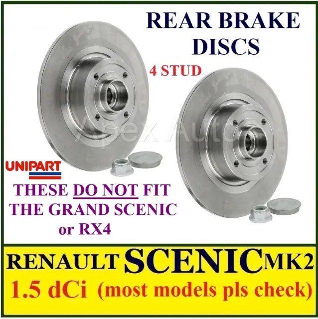 RENAULT MEGANE SCENIC MK2 Pair Rear Brake discs 1.5 dCi most models Bearings/ABS