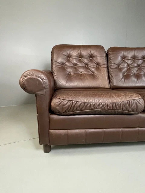 EB4986 Vintage Danish Leather Sofa, 1970s, 1980s, Retro, MCM Vintage M3SS 3