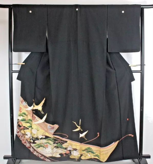 Japanese Kimono /Tomesode/Flying Cranes/Silk/kimono accessories/hanger/6items