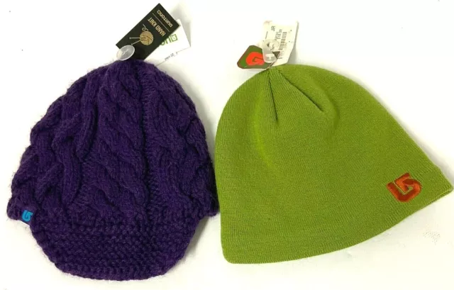 $48 Set of 2 Burton Kids Knit Hats NWT Purple Breanie & Green Tech Beanie Youth