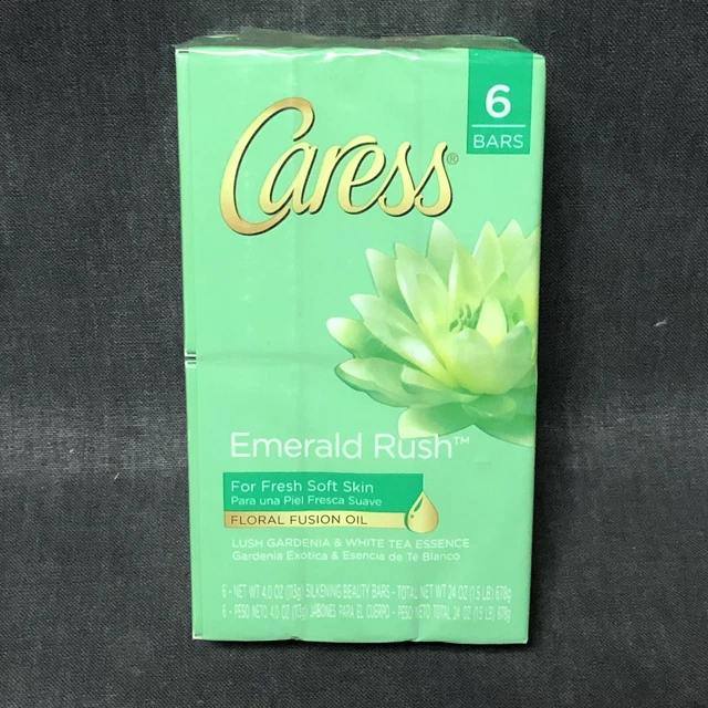 6 barras Caress EMERALD RUSH Lush Gardenia y Té Blanco Esencia Barra de Belleza Jabón