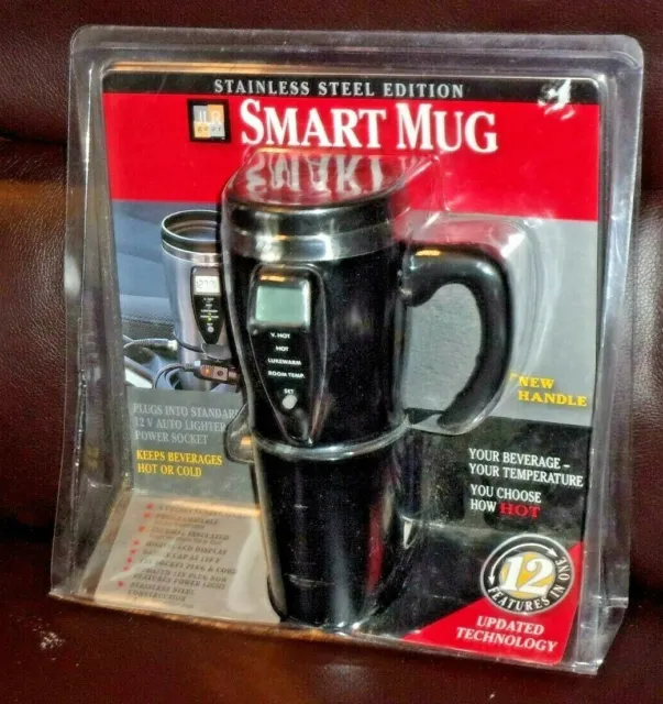 JLR Gear Black Stainless Steel Edition Smart Mug, 12V Auto Plug, Cold or Hot