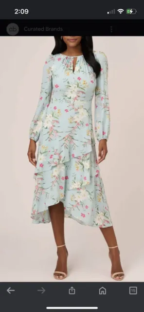 Adrianna Papell floral ￼print Chiffon Tiered, Ruffled ￼Dress-MINT SMOKE / 8