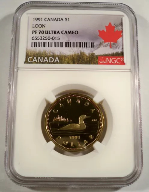 1991 Canada Loon Proof Dollar Ngc Pf 70 Ucam $1 Proof 70 Ultra Cameo