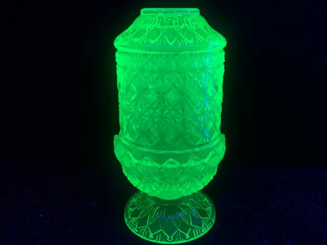 Green Vaseline glass Fairy lamp candle tea light holder uranium fine cut yellow 2