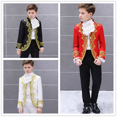 Boys Kids Embroidery Suit Jacket Blazer Pants Retro Costume Fancy Dress 2 Pcs