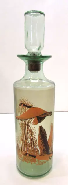 Vintage 1964 Empty Old Fitzgerald Flying Ducks Green Glass Whiskey Decanter