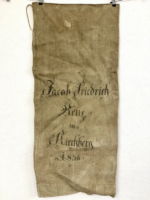 Alter antiker Mehlsack Leinensack Getreidesack Kirchberg 1854 Shabby #7367