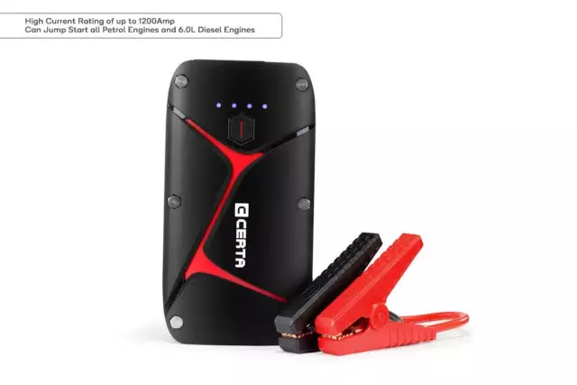 Certa 1,200A 16,000mAh Water Resistant Portable Jump Starter Power Bank, 3