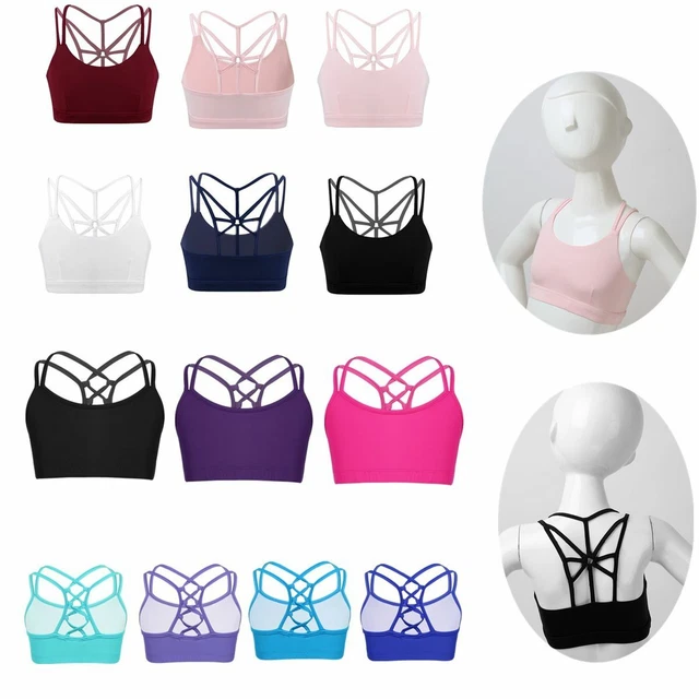 Girls Sport Dance Tank Tops Cross Back Bra Kid Gymnastics Yoga Stretchy Crop Top