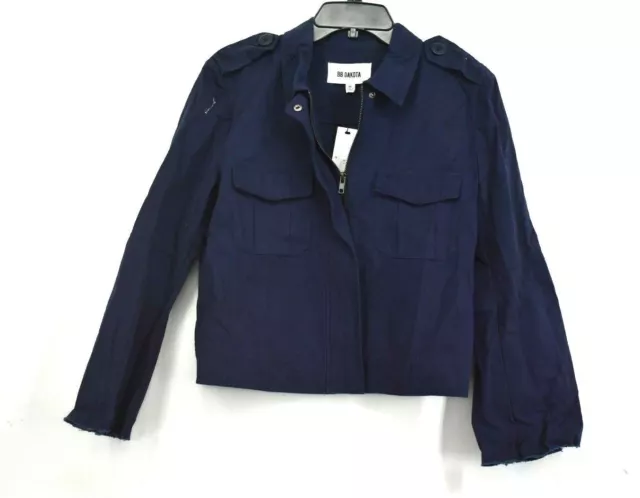 BB Dakota Womens Navy Jenni Cotton Twill Raw Edge Long Sleeve Army Jacket M