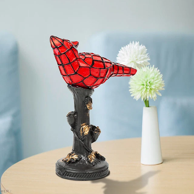 Bird Table Lamp Tiffany Style Red Cardinal Resin Stained Accent Night Light Gift