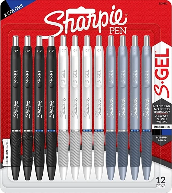 SHARPIE S GEL Pens, Medium Point, 0.7 mm Vivid Black Blue Ink 12 Pack